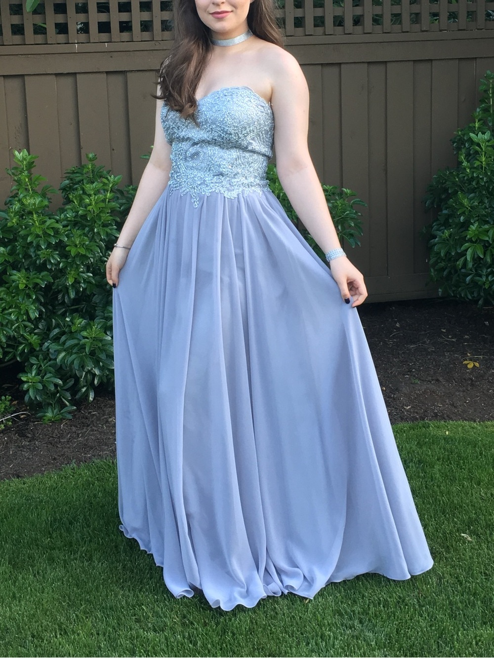 Strapless Grey-Blue Prom Evening Gown with Sweatheart Neckline and Corset Back